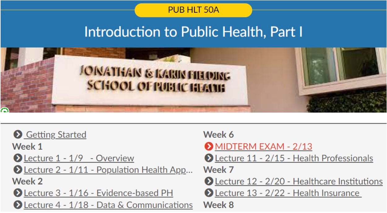 Screenshot of Public Health 50A website